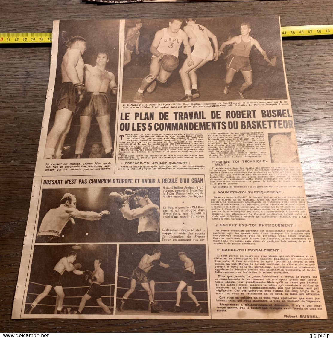 1949 B&C Basket Ball VILLEURBANNE ROBERT BUSNEL Boxe DUSSART BAOUR Tiberio Mitri - Collections