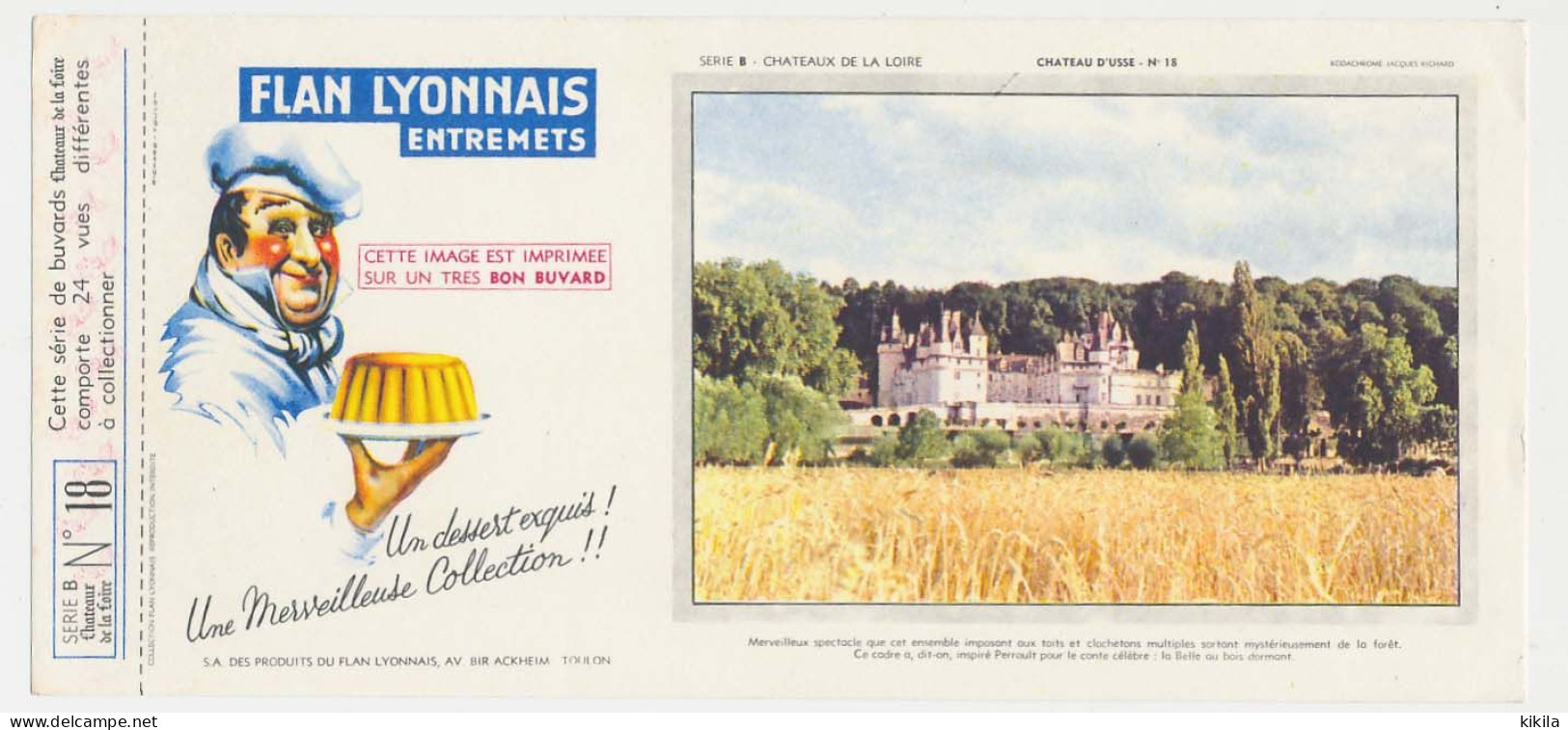 Buvard 23.1 X 10.4 FLAN LYONNAIS Série B N° 18 Châteaux De La Loire Château D'Ussé - Sucreries & Gâteaux