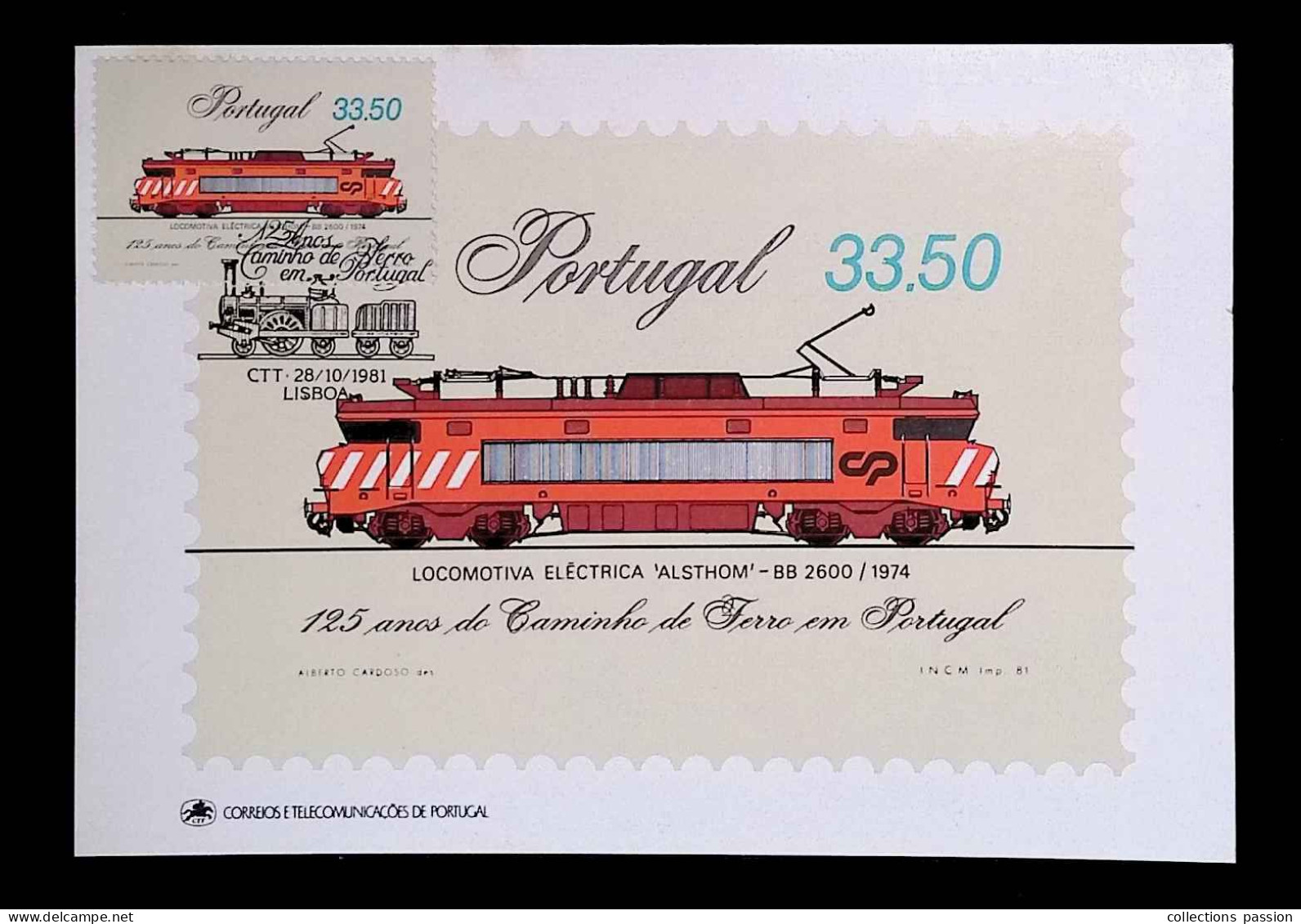 CL, Carte Maximum, Portugal, CTT. 28/10/1981, Lisboa, 125 Anos Do Caminho De Ferro Em Portugal, Locomotiva Electrica.... - Tarjetas – Máximo