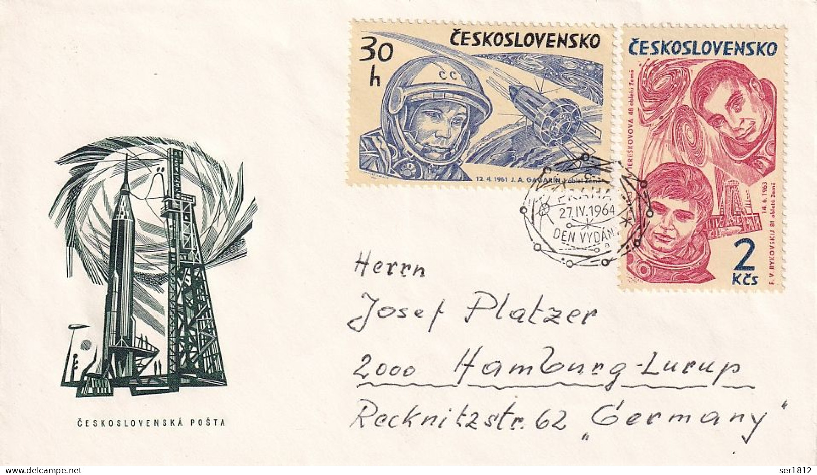 CZECHOSLAVAKIA  1964 SPACE COVER GAGARIN TERESHKOVA BIKOVSKIJ - Lettres & Documents