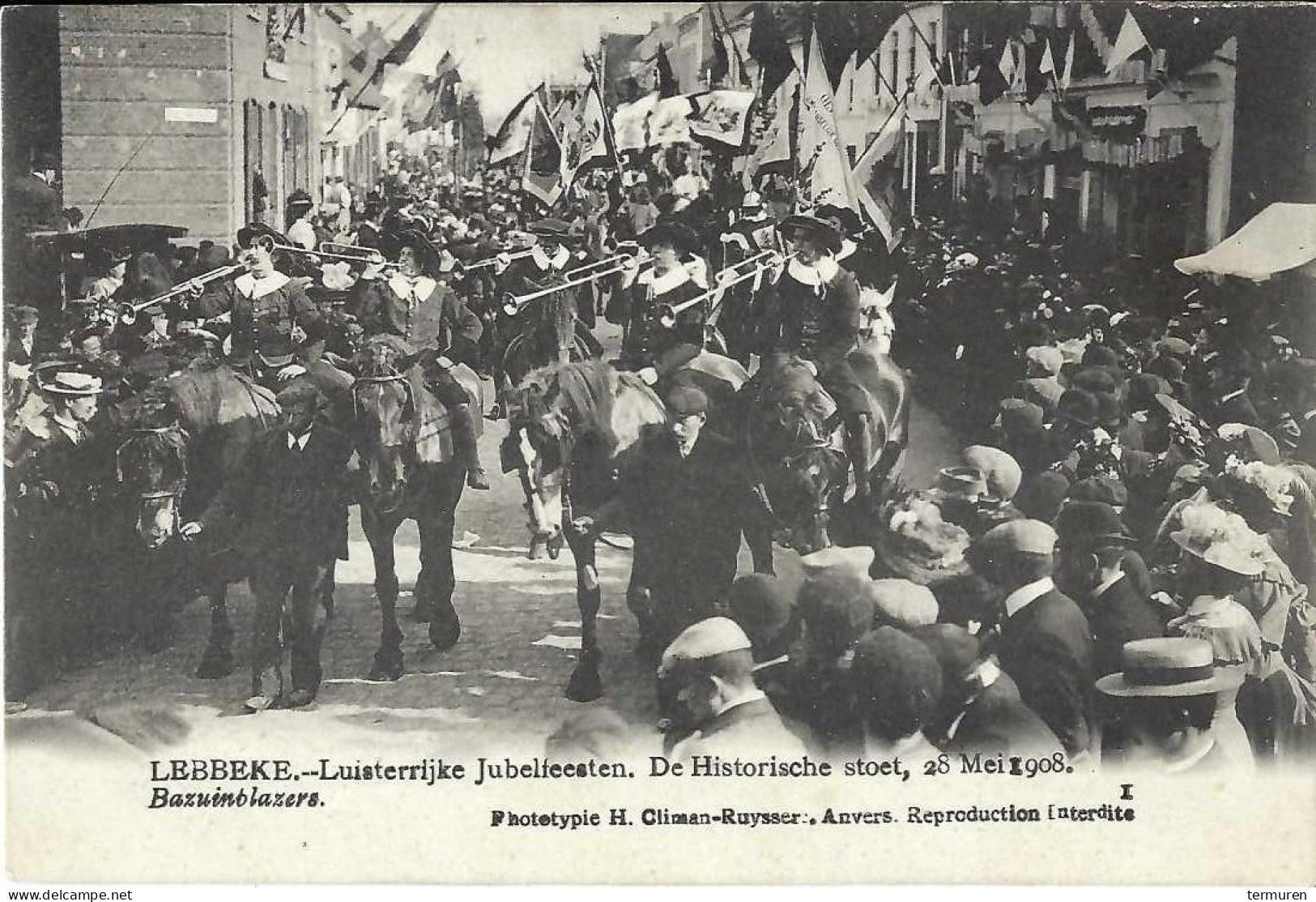 Lebbeke ; Jubelfeesten Ter Ere Van OLV Van Lebbeke Van 3 Mei 1908 , " Bazuinblazers. " - Lebbeke