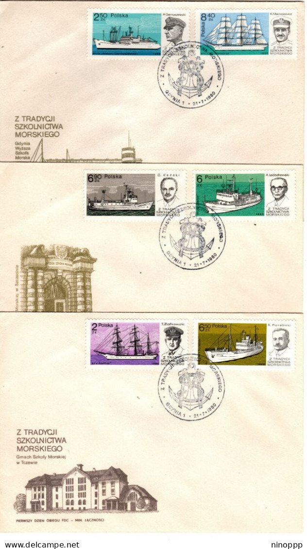 Poland 1980 Maritime School Set 3 First Day Cover - FDC