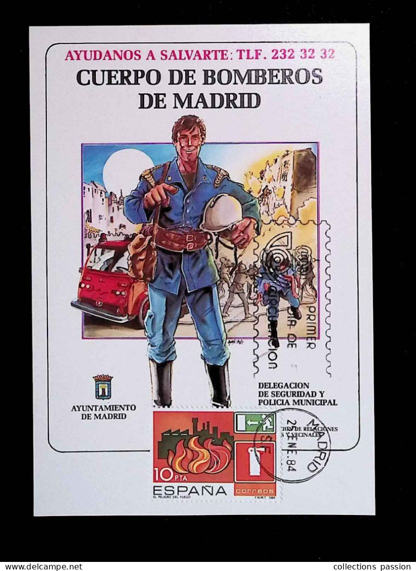 CL, Carte Maximum, Espagne, Madrid, 1984, Cuerpo De Bomberos De Madrid, El Peligro Del Fuego - Maximum Kaarten