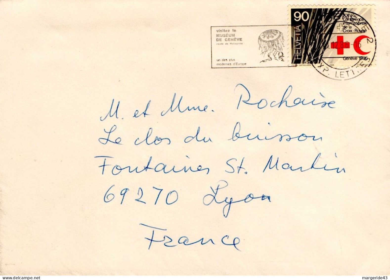 SUISSE SEUL SUR LETTRE POUR LA FRANCE 1986 - Lettres & Documents