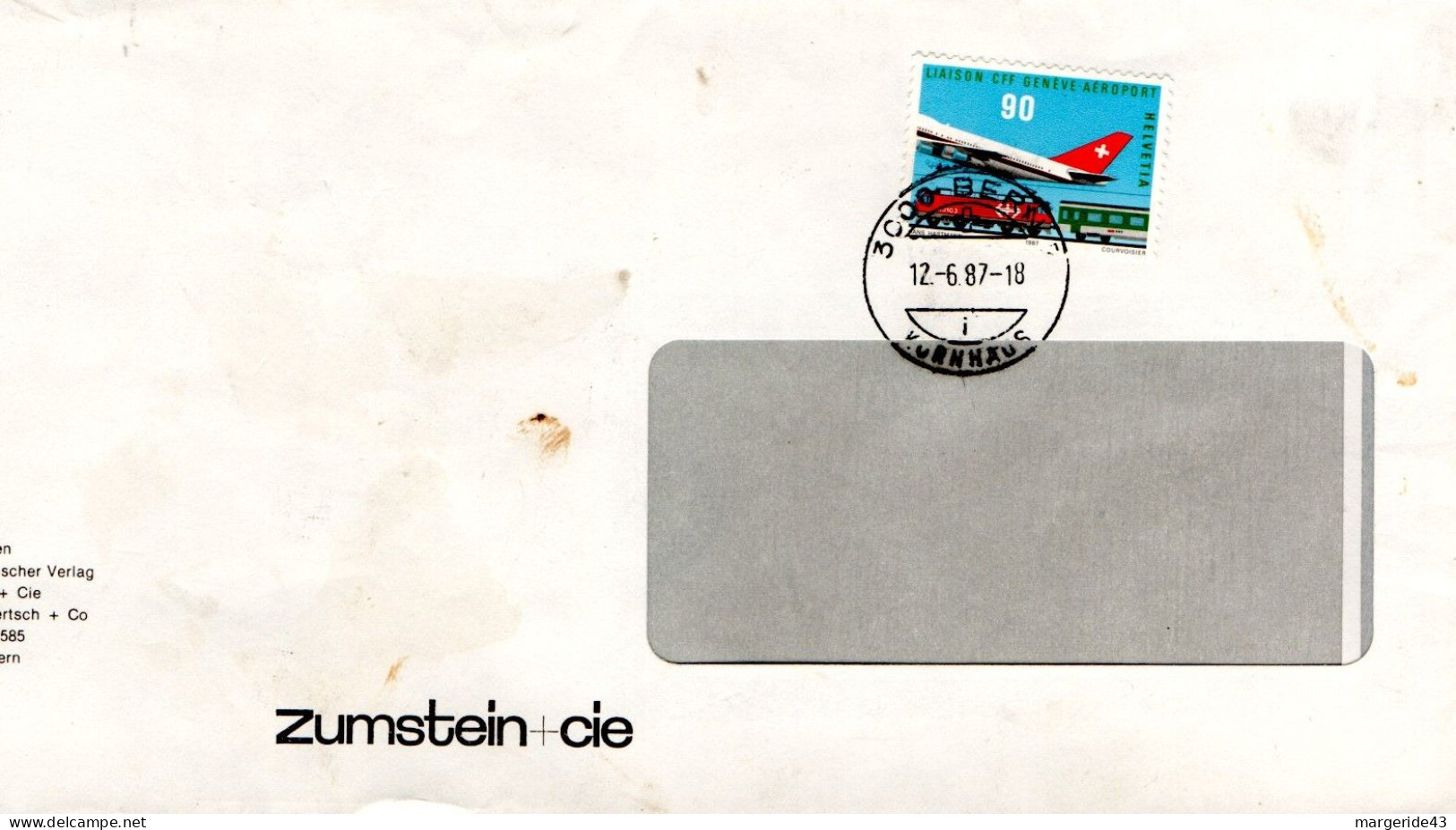 SUISSE SEUL SUR LETTRE POUR LA FRANCE 1987 - Lettres & Documents