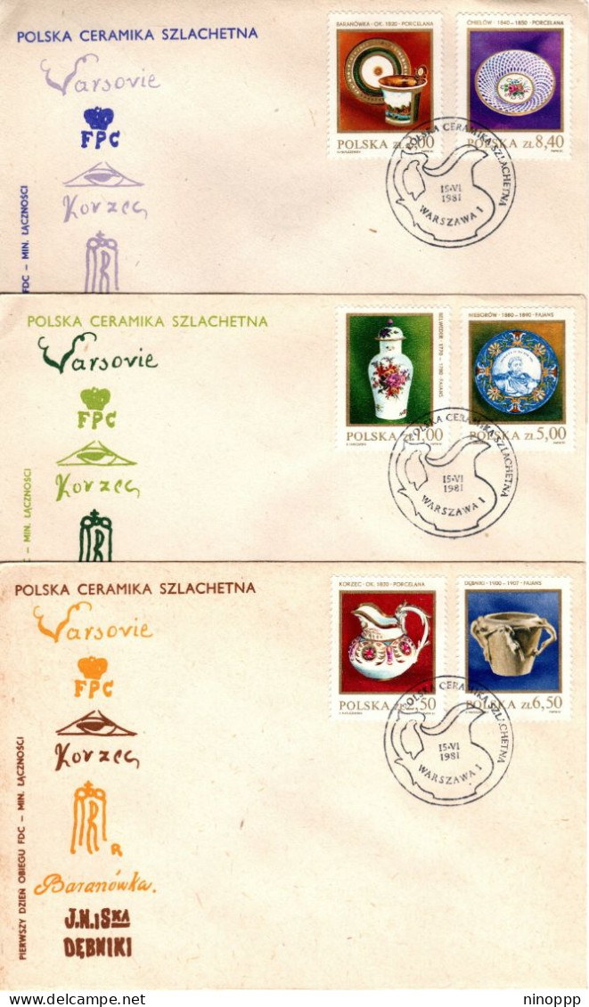 Poland 1981 Porcelain Set 3 First Day Cover - FDC