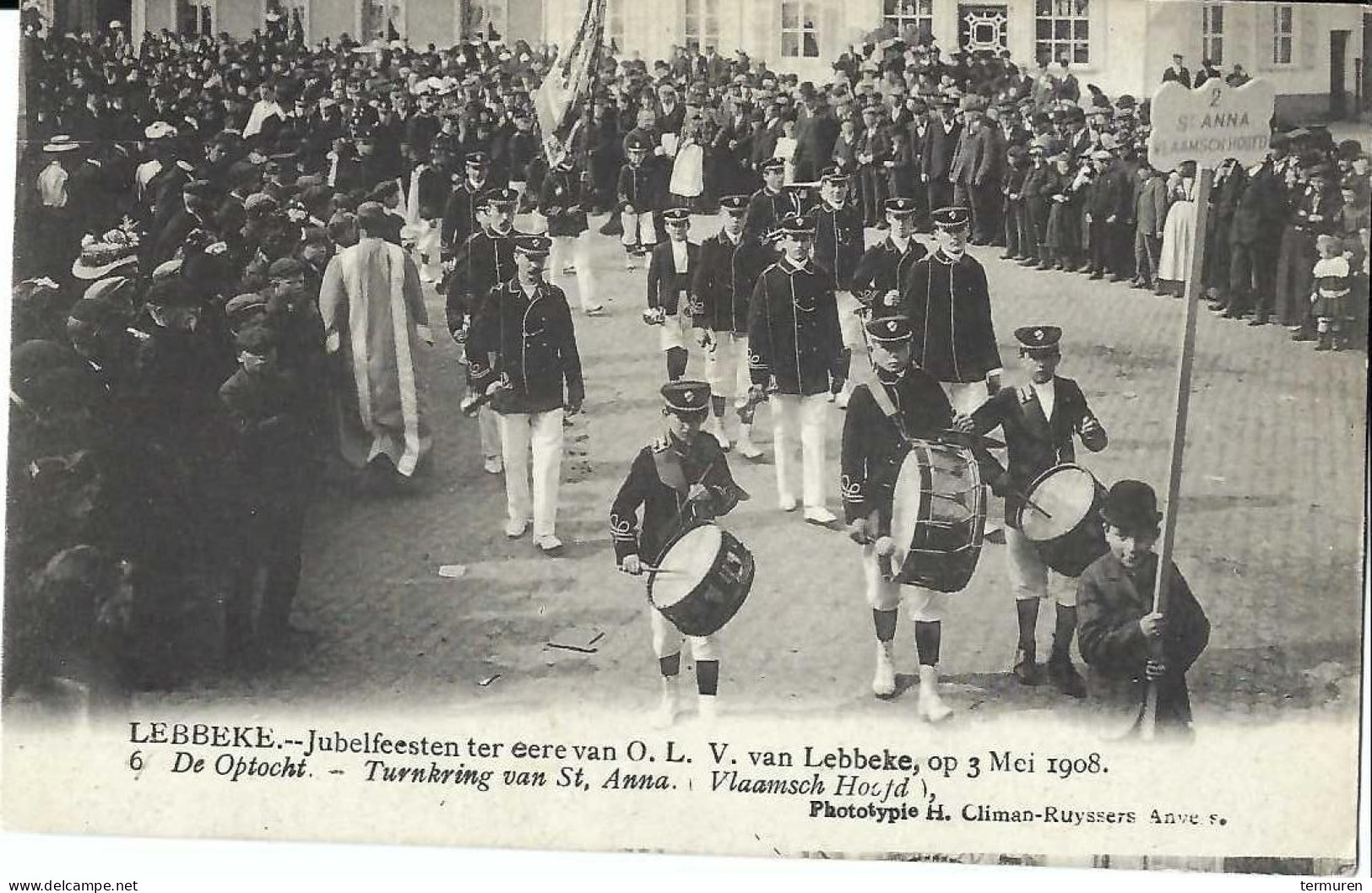 Lebbeke ; Jubelfeesten Ter Ere Van OLV Van Lebbeke Van 3 Mei 1908 , "Turnkring St Anna -Vlaamsch Hoofd " - Lebbeke