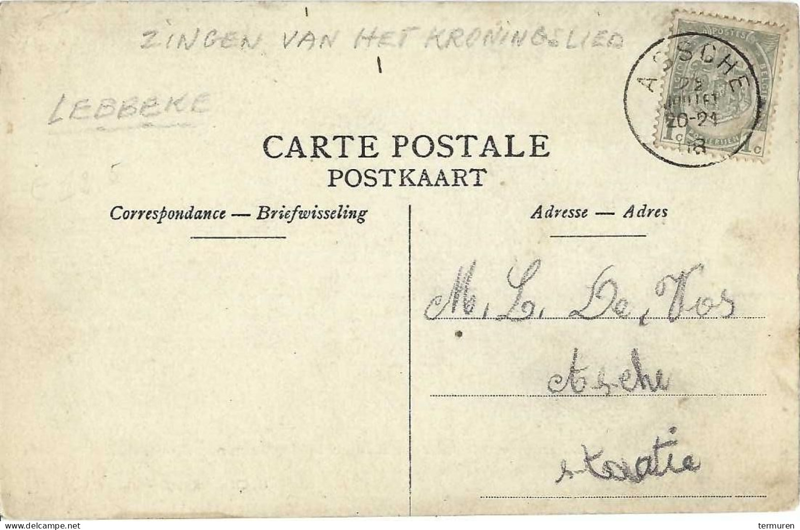 Lebbeke ; Jubelfeesten Ter Ere Van OLV Van Lebbeke Van 3 Mei 1908 , "Het Kroningslied" - Lebbeke
