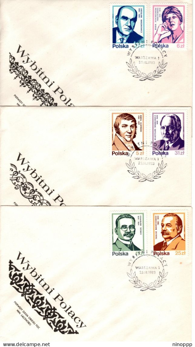 Poland 1983 Famous People Set 3 First Day Cover - FDC