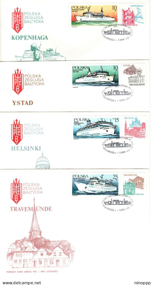 Poland 1986 Ferryboats, Set 4 First Day Cover - FDC