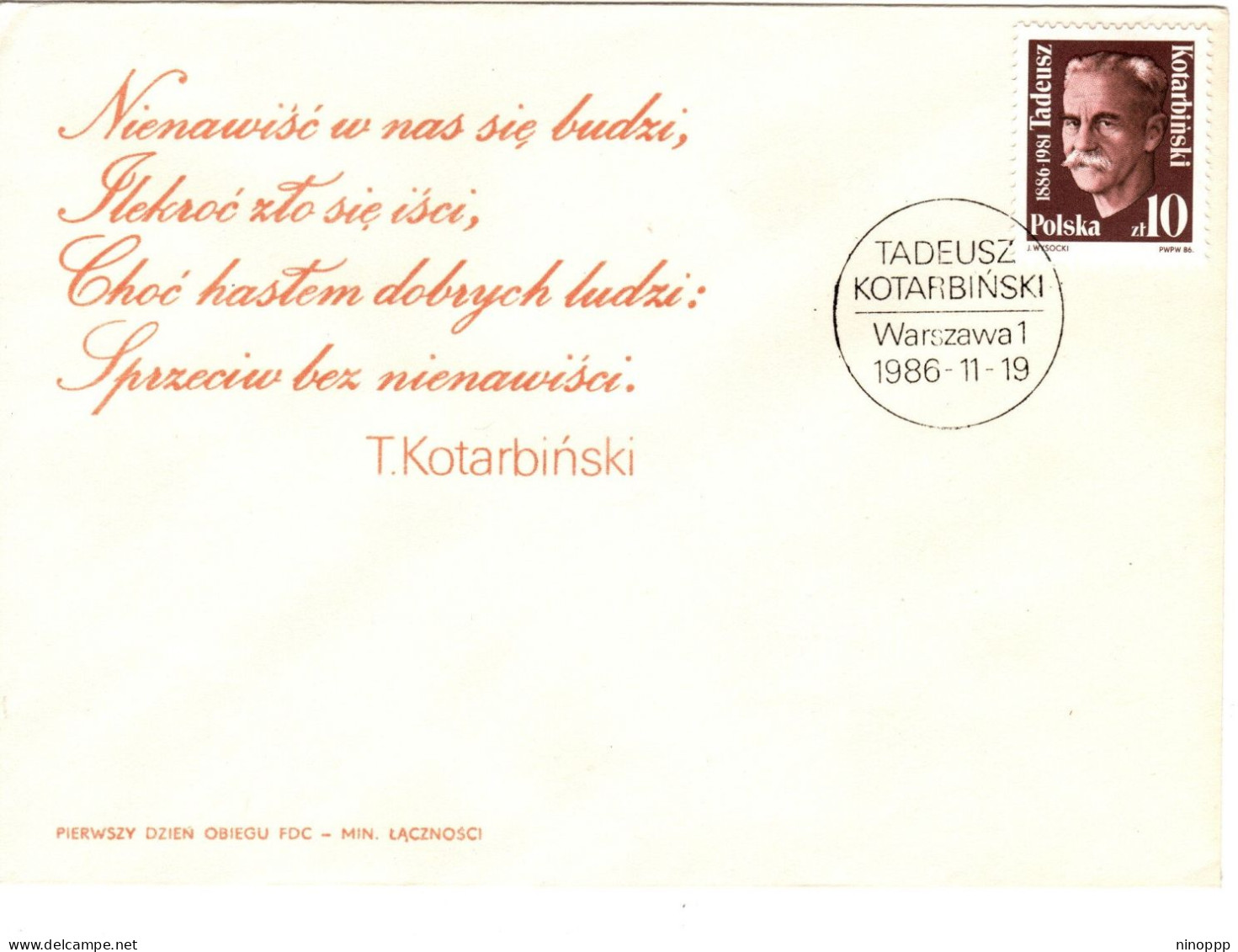 Poland 1986 Tadeus  Kotarbinski First Day Cover - FDC