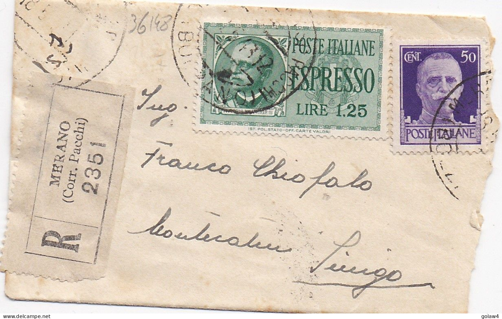 36148# LETTRE RECOMMANDE ESPRESSO Obl MERANO CORR. PACCHI 1943 BOLZANO - Express Mail