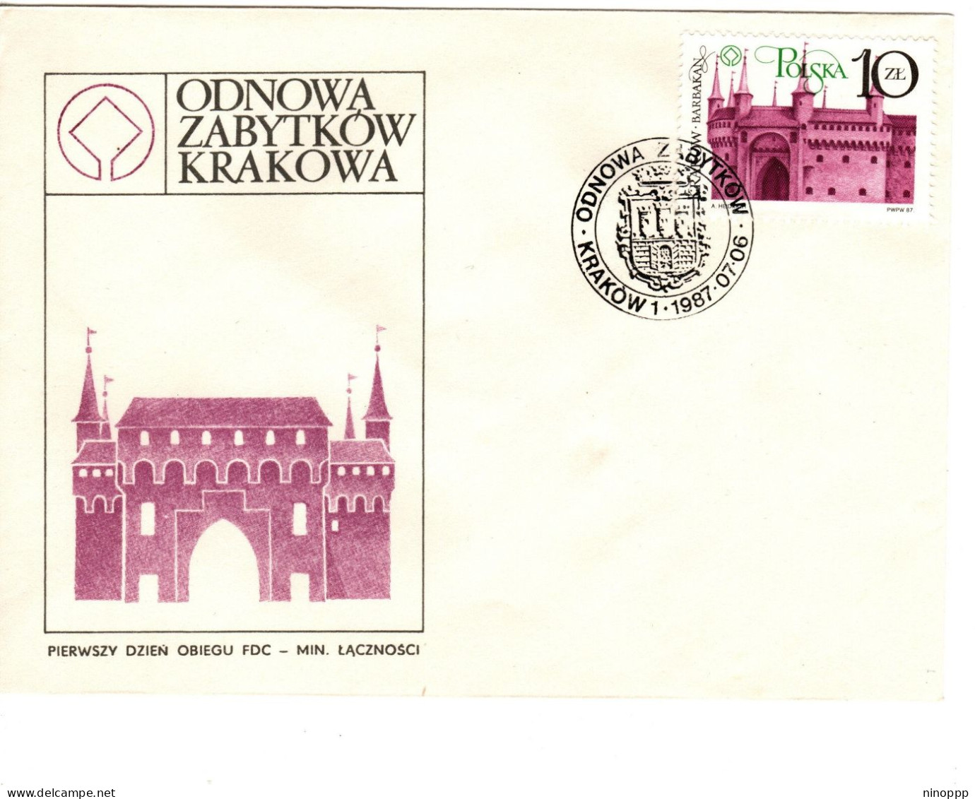 Poland 1987 Cracow Restoration, Barbican Gate First Day Cover - FDC