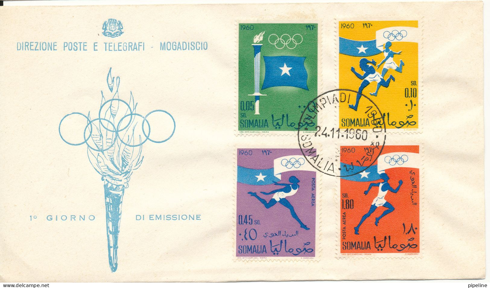 Somalia FDC 24-11-1960 Olympic Games Rome 1960 Complete Set Of 4 With Cachet - Sommer 1960: Rom