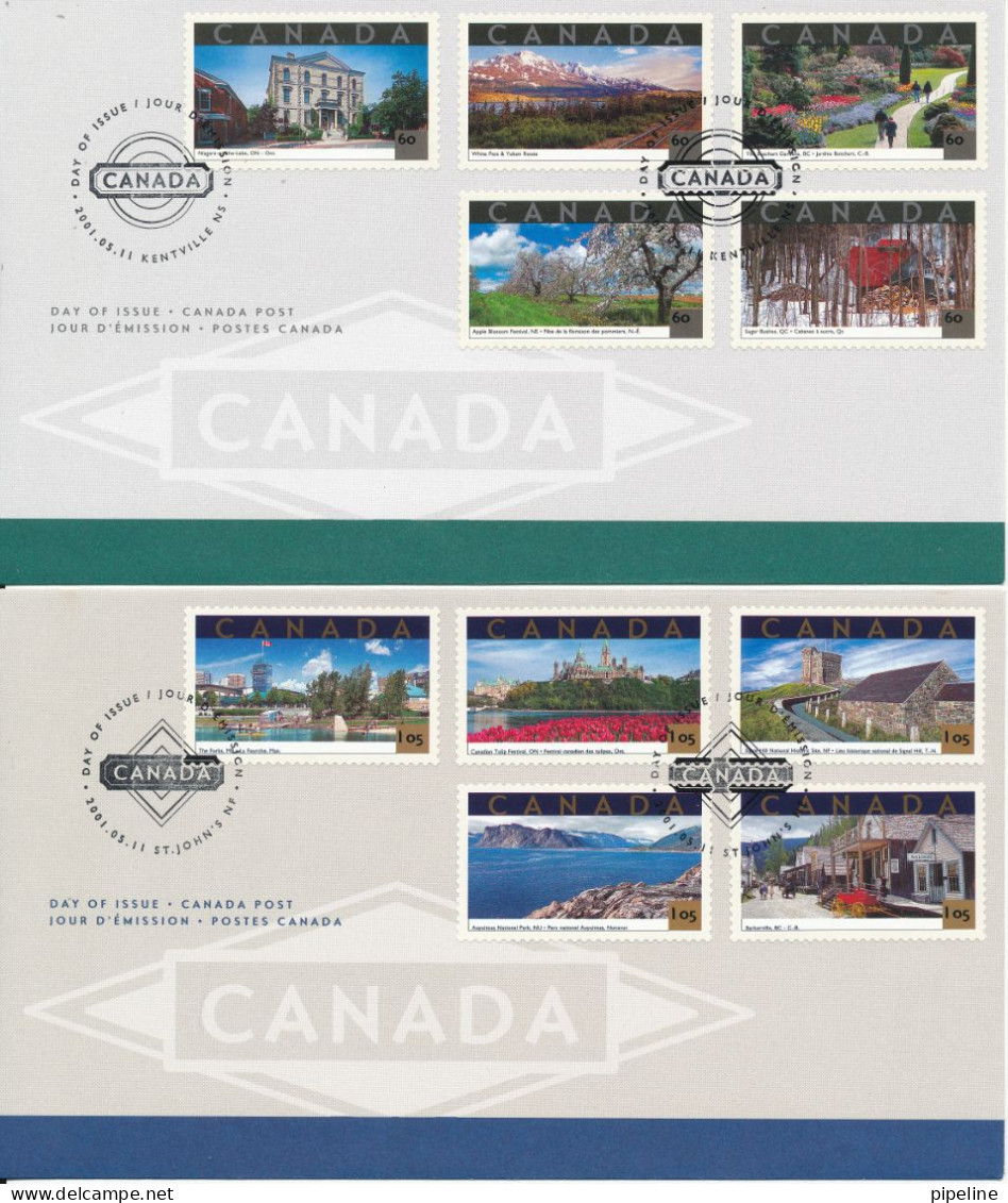 Canada FDC 11-5-2001 Tourist Attractions Complete Set Of 10 On 2 Covers With Cachet - 2001-2010