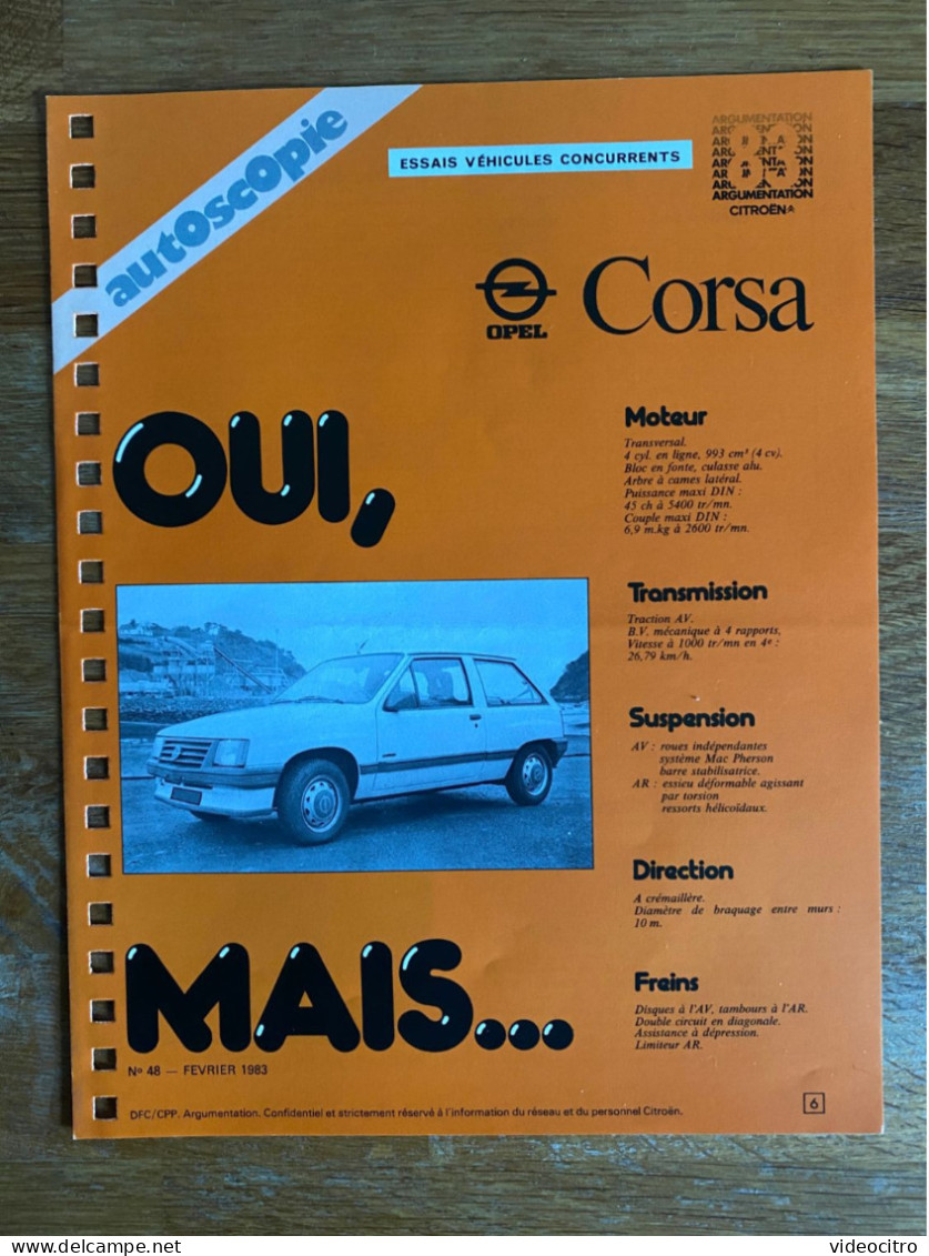 Catalogue / Brochure / Prospekt Force De Vente Citroën : Opel Corsa (1983) - Pubblicitari