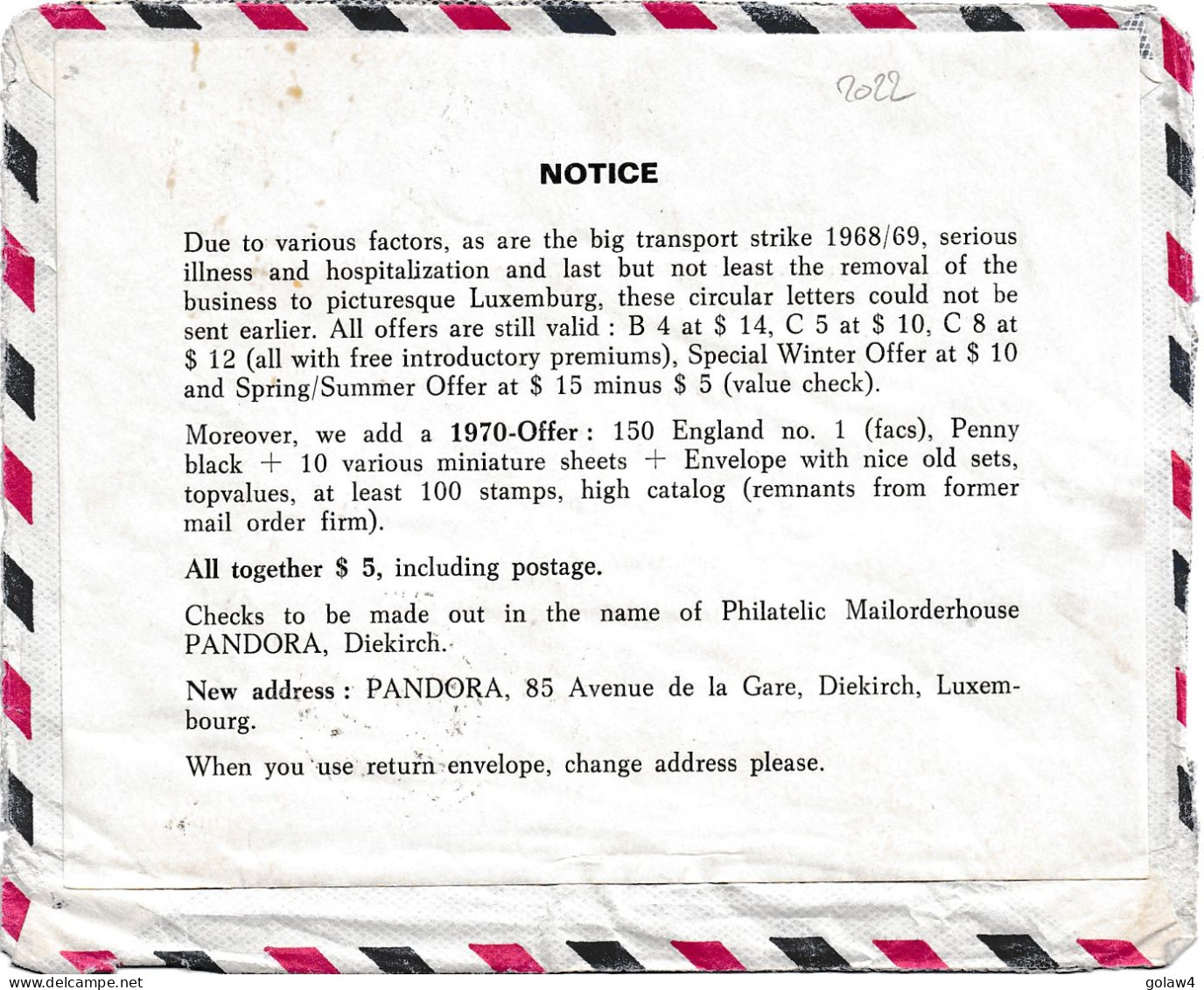 36157# LETTRE Au Dos VIGNETTE GREVE STRIKE Obl ECHTERNACH 1978 USA PANDORA DIEKIRCH - Storia Postale