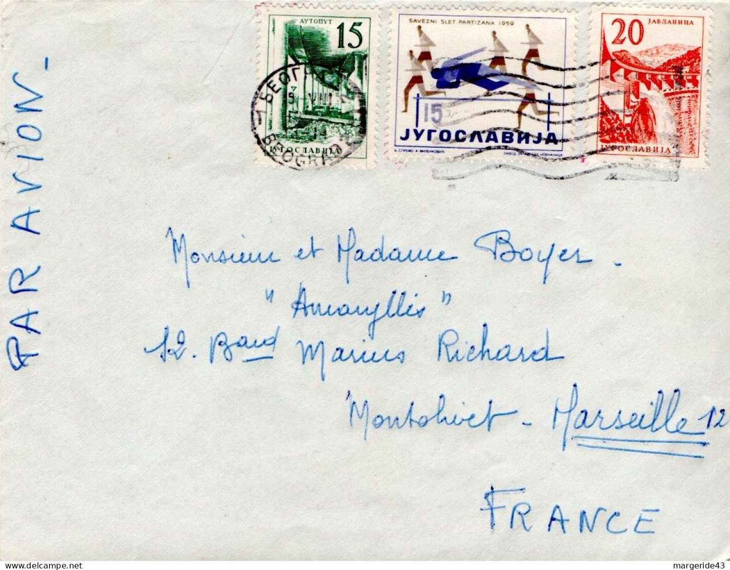 YOUGOSLAVIE AFFRANCHISSEMENT COMPOSE SUR LETTRE POUR LA FRANCE 1959 - Briefe U. Dokumente