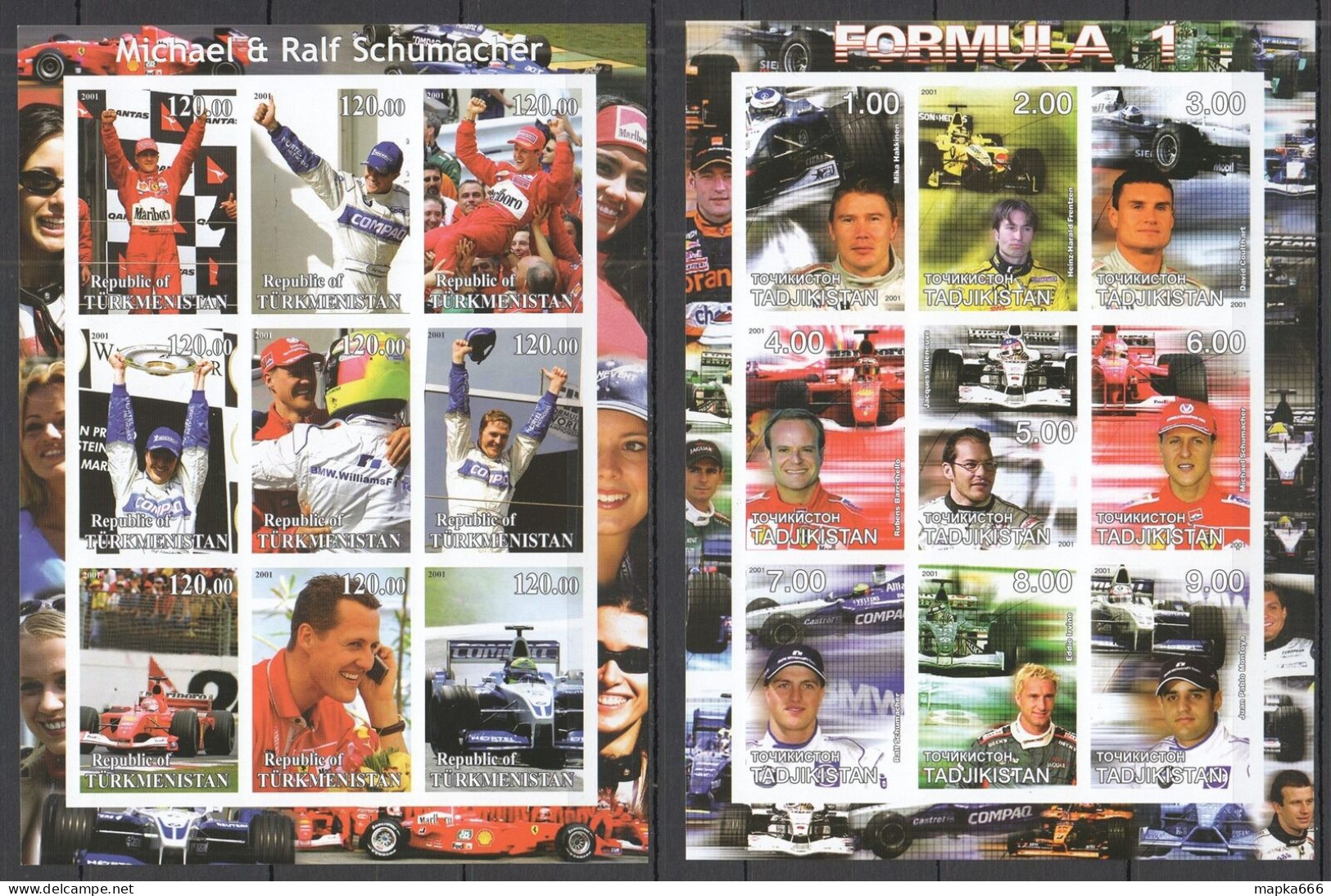 A1316 Imperf 2001 Formula 1 Legends Schumacher Barrichello Montoya 2Kb Mnh - Automobile