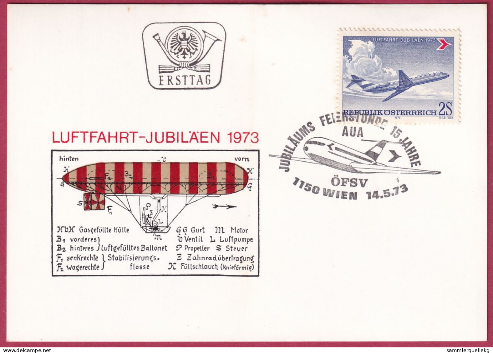 Österreich 1413 Ersttag Auf Karte 14. 5. 1973, Luftfahrt-Jubiläen (Nr.10.017) - FDC