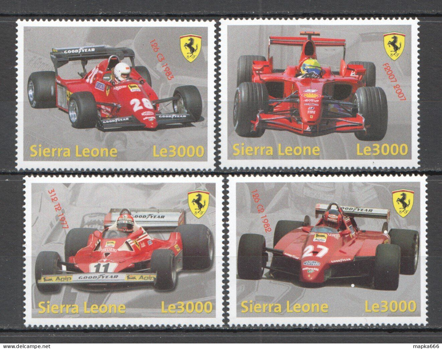 B0009 2009 Sierra Leone Racing Formula 1 F1 Cars Ferrari History Set Mnh - Automobile