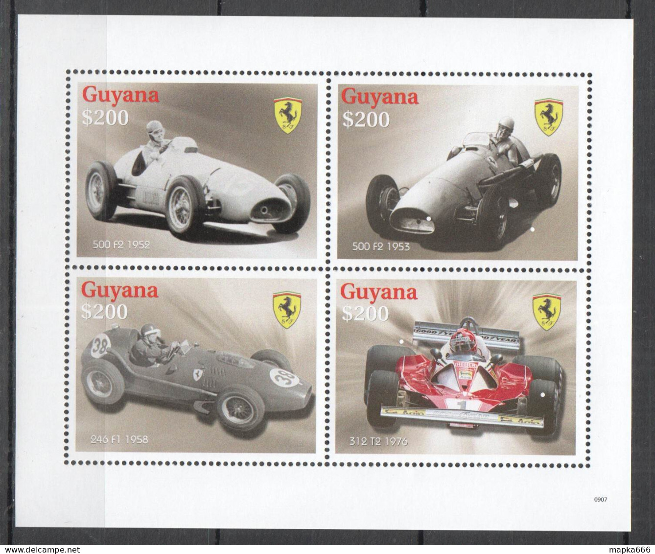 A1383 2009 Guyana Racing Formula 1 F1 Cars Ferrari History 1Kb Mnh - Cars