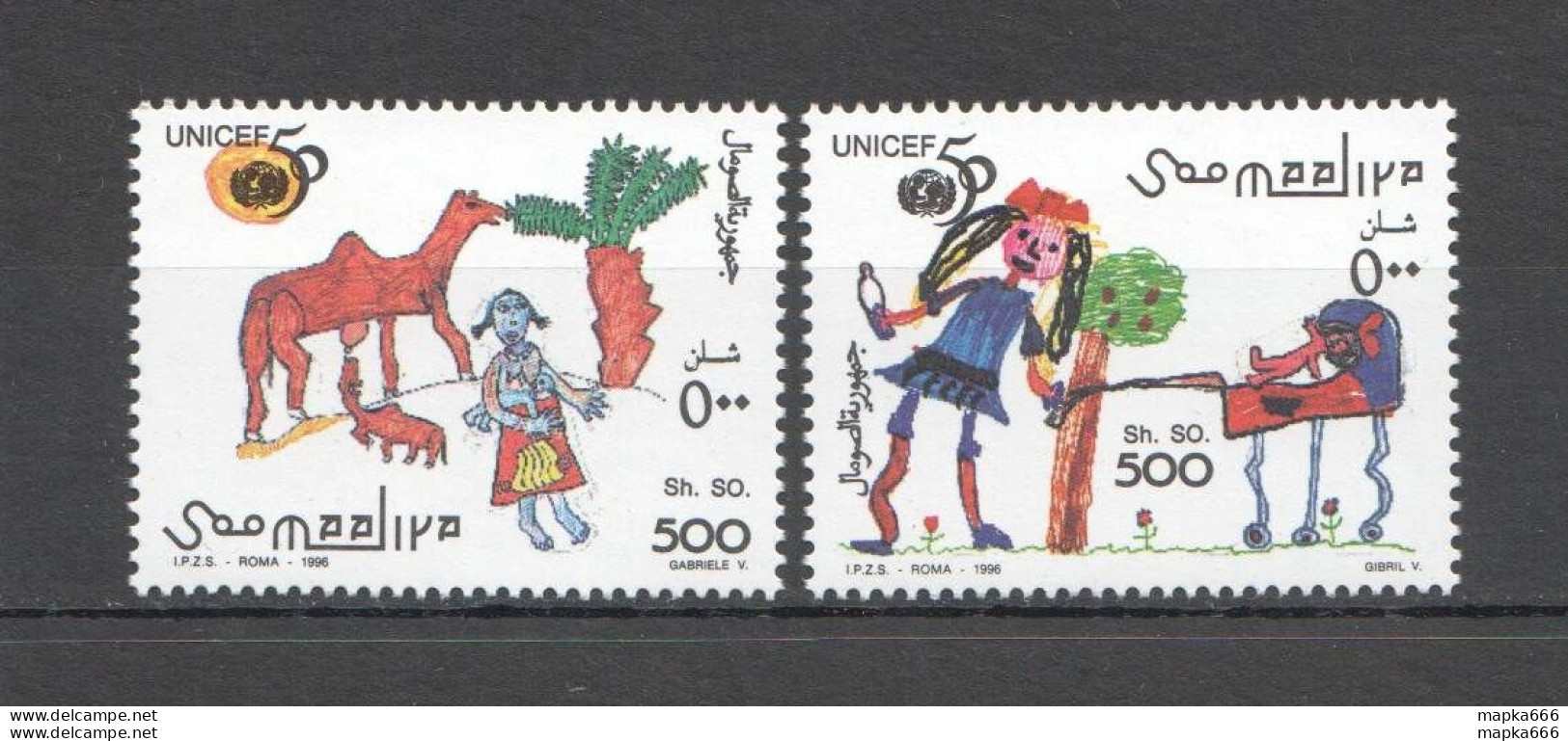 Nw1459 1996 Somalia Unicef Children Paintings #596-597 Set Mnh - Other & Unclassified