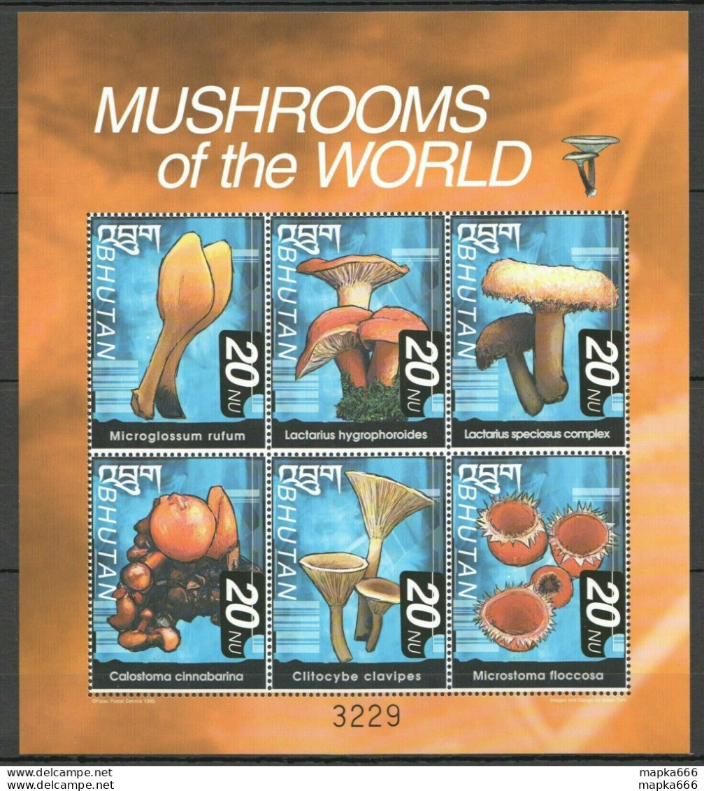 Pk260 Bhutan Nature Flora Mushrooms Of The World 1Kb Mnh Stamps - Pilze