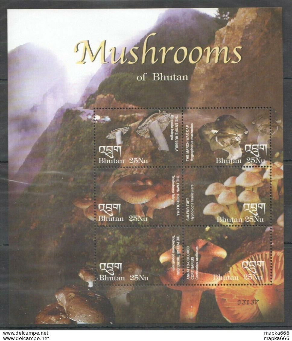 Pk259 Bhutan Flora Mushrooms 1Kb Mnh Stamps - Pilze