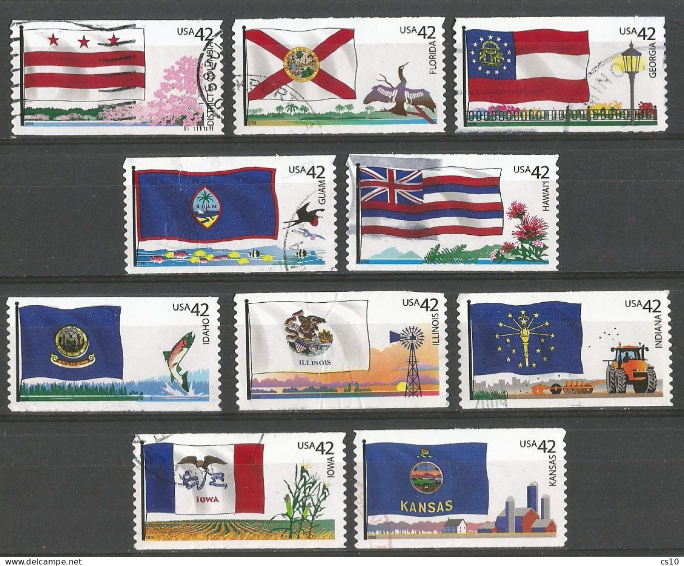 USA 2008 Flags Of Our Nation - 2nd Issue - SC.#4283/92 - Cpl 10v Set In VFU Condition With Circular PMK!!!! - Gebraucht