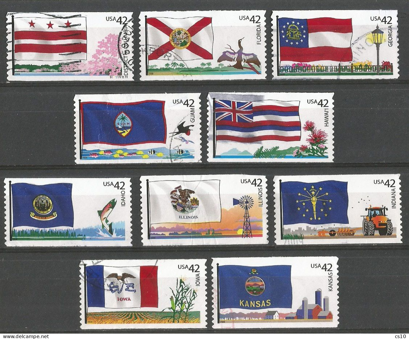 USA 2008 Flags Of Our Nation - 2nd Issue - SC.#4283/92 - Cpl 10v Set In VFU Condition With Circular PMK!!!! - Collections