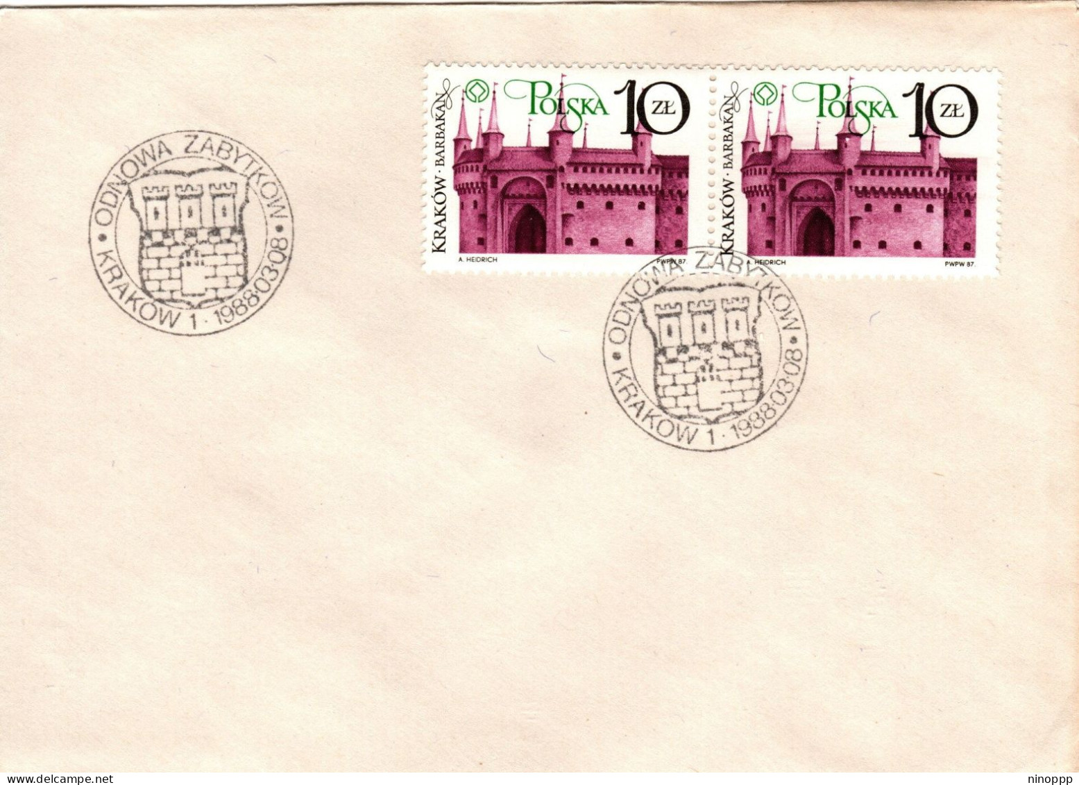 Poland 1988 Cracov Restoration ,Barbakan First Day Cover - FDC