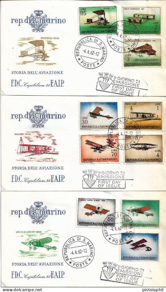 3 Fdc Capitolium/FAIP:  STORIA DELL'AVIAZIONE 1962 - No Viaggiate - FDC