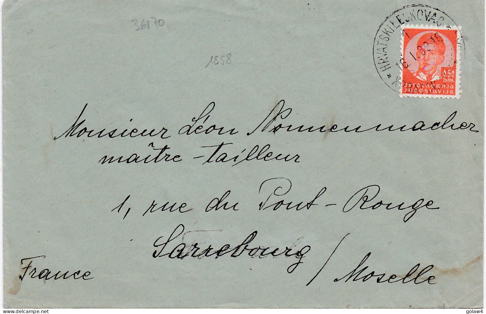 36170# LETTRE JUGOSLAVIJA Obl HRVATSKI LESKOVAC 1937 SIROTISTE LESKOVAC Pour SARREBOURG MOSELLE - Storia Postale