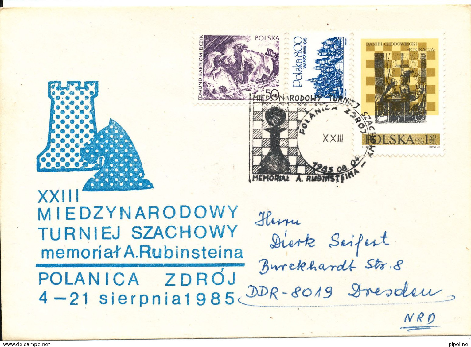 Poland Cover Sent To DDR 4-8-1985 With CHESS Stamp, Postmark And Cachet - Covers & Documents