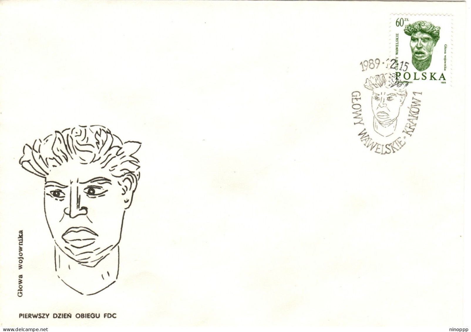 Poland 1989 Wawel Heads 60zl Green,first Day Cover - FDC