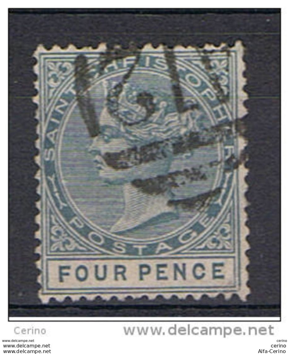ST. CHRISTOPHER:  1882  VICTORIA  -  4 P. USED  STAMP  -  P. 14  -  YV/TELL. 13 - St.Christopher-Nevis-Anguilla (...-1980)