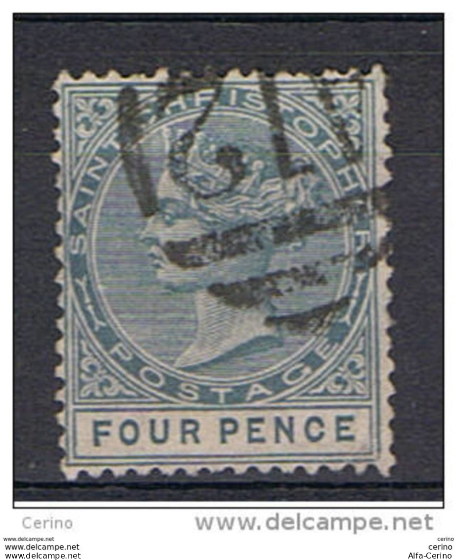 ST. CHRISTOPHER:  1882  VICTORIA  -  4 P. USED  STAMP  -  P. 14  -  YV/TELL. 13 - St.Christopher-Nevis & Anguilla (...-1980)