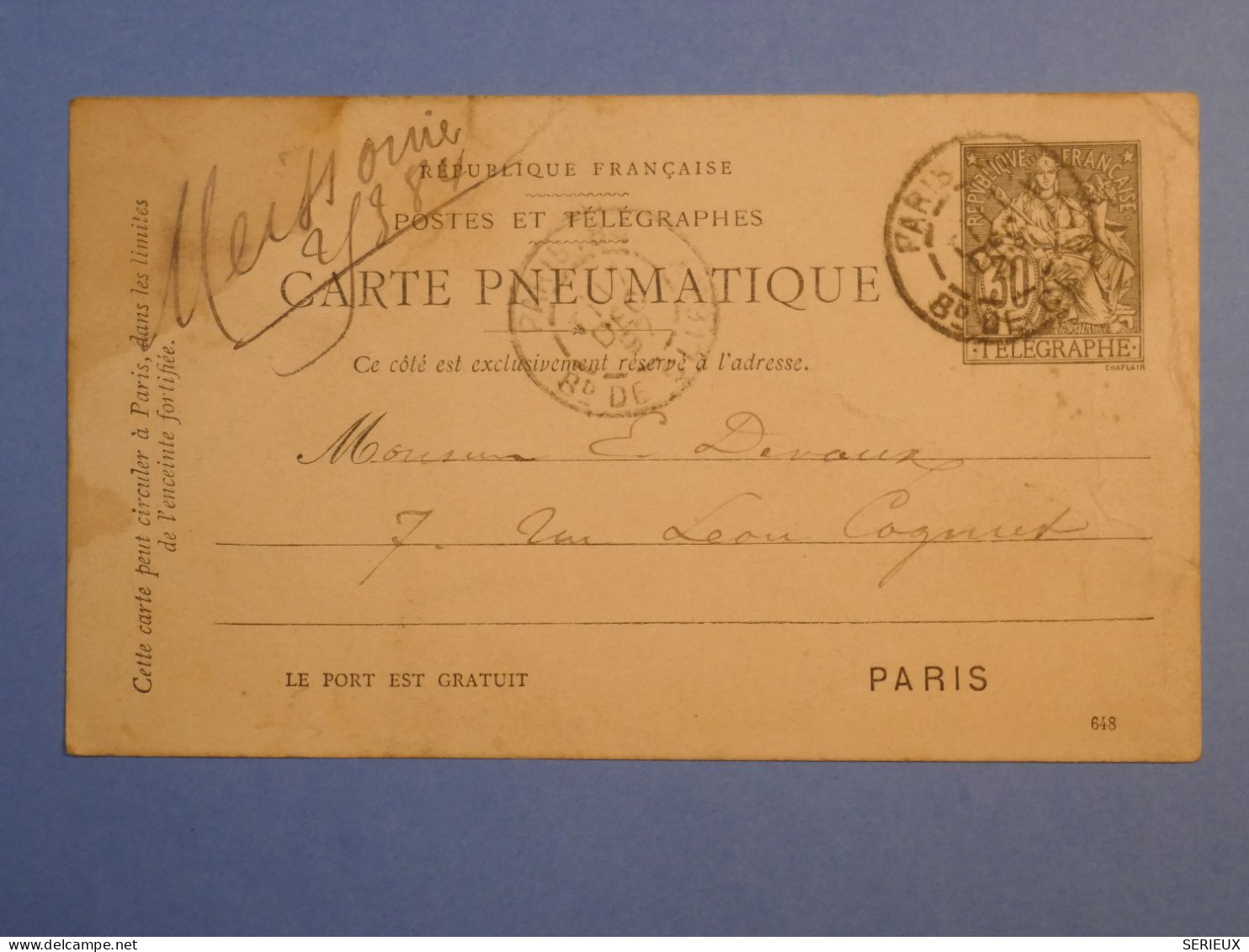 DK 12 FRANCE  BELLE CARTE TELEGRAMME 17 12  1891  TROYES A STE SAVINE +AFF. INTERESSANT++ ++ + - Télégraphes Et Téléphones