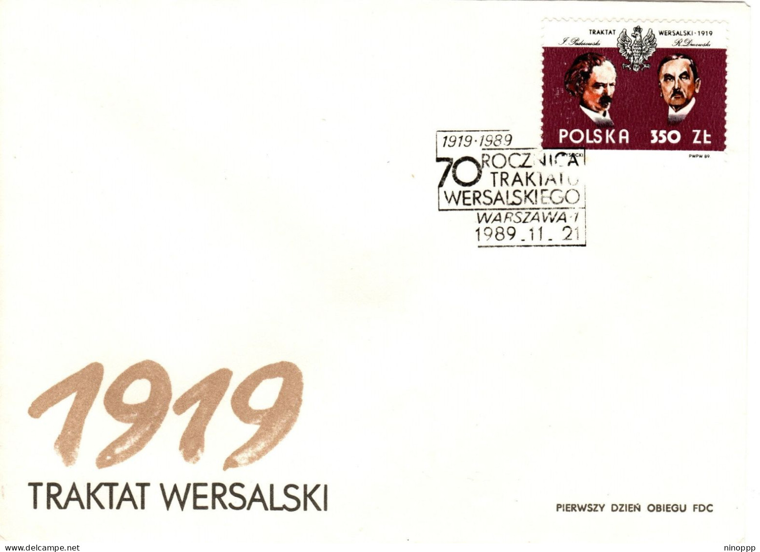 Poland 1989 Treaty Of Versailles,first Day Cover - FDC