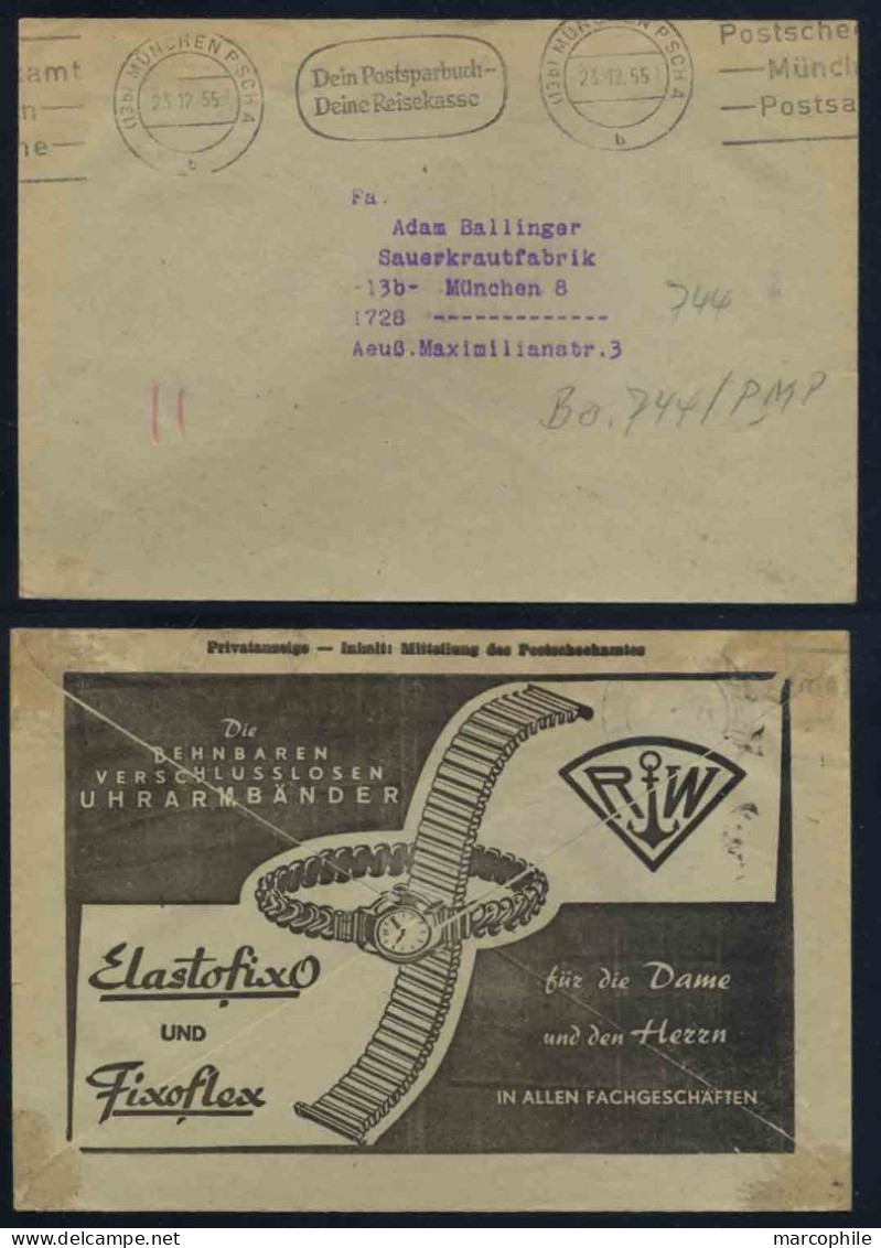 HORLOGERIE / 1955 ALLEMAGNE ENVELOPPE PUBLICITAIRE EN FRANCHISE POSTALE CCP (ref 1020) - Horlogerie