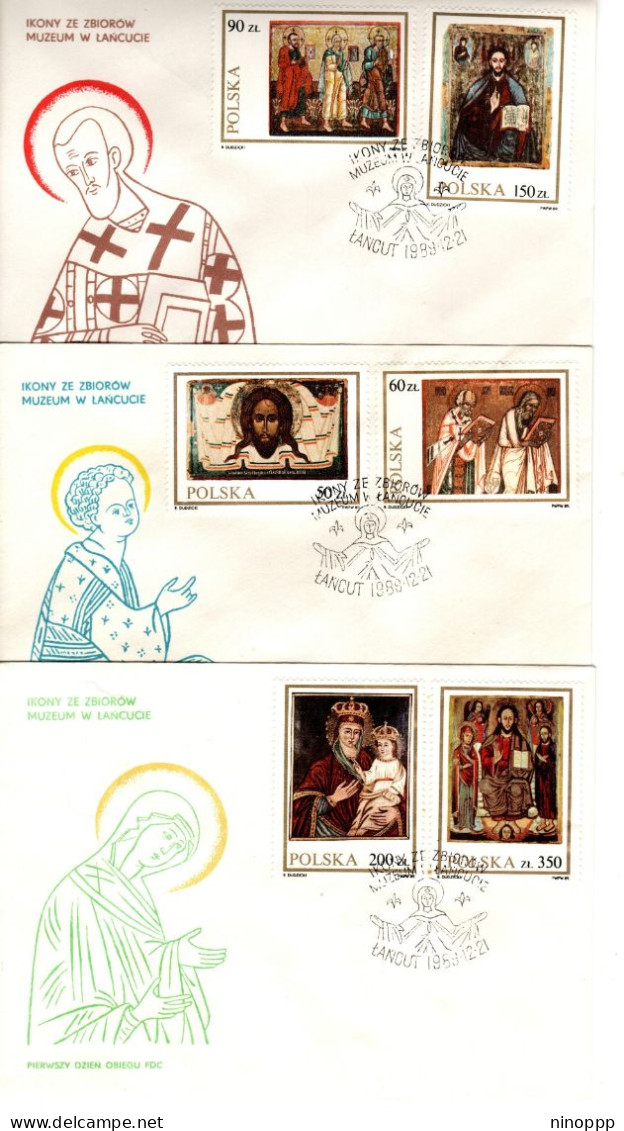 Poland 1989 Religious Art,set 3 First Day Covers - FDC