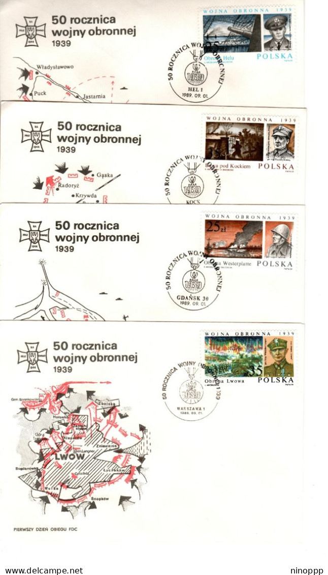 Poland 1989 War Wold II Battles Scenes,set 4 First Day Covers - FDC