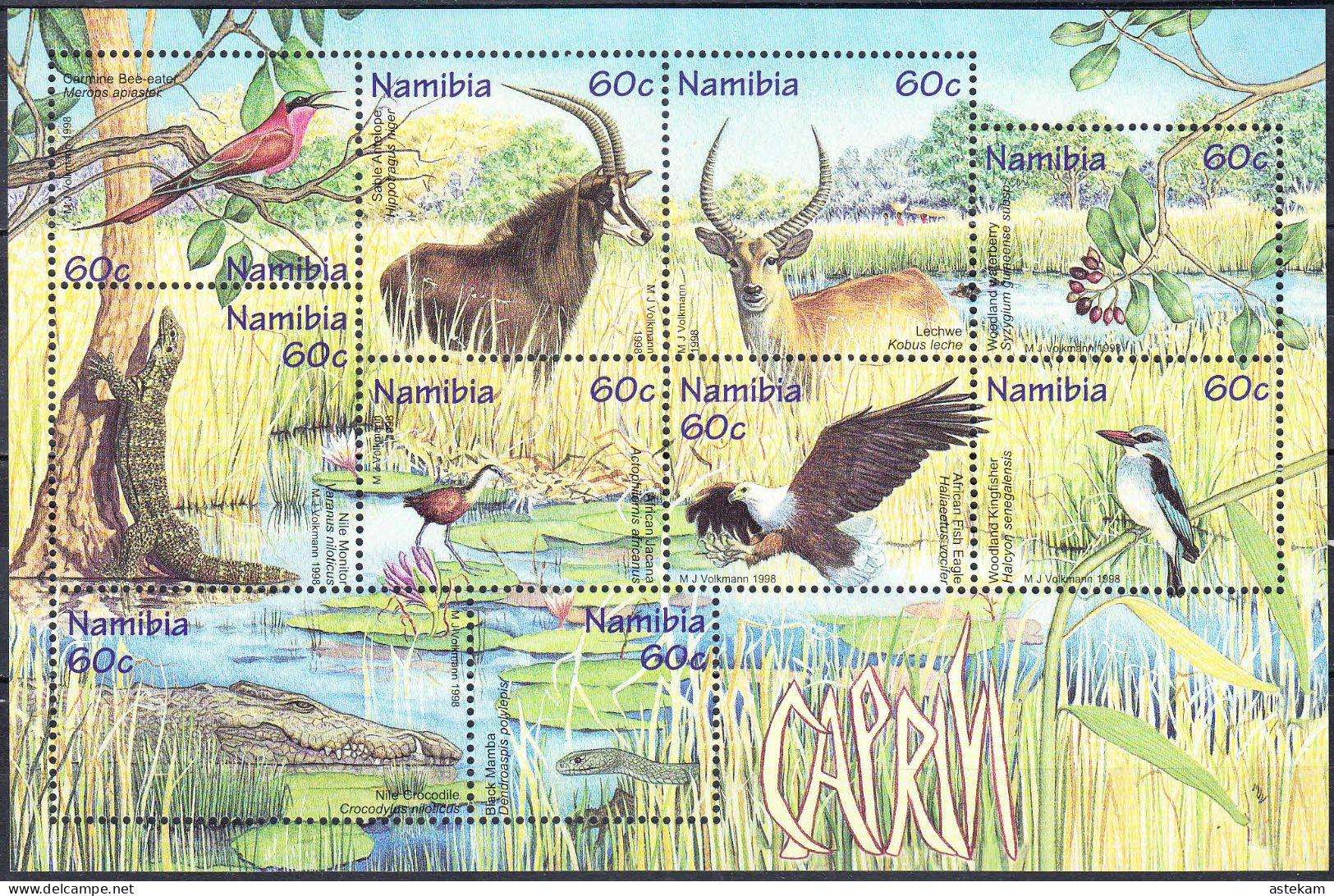 NAMIBIA 1998, BIRDS And ANIMALS In NATURE, COMPLETE MNH SERIES In BLOCK With GOOD QUALITY, *** - Namibia (1990- ...)