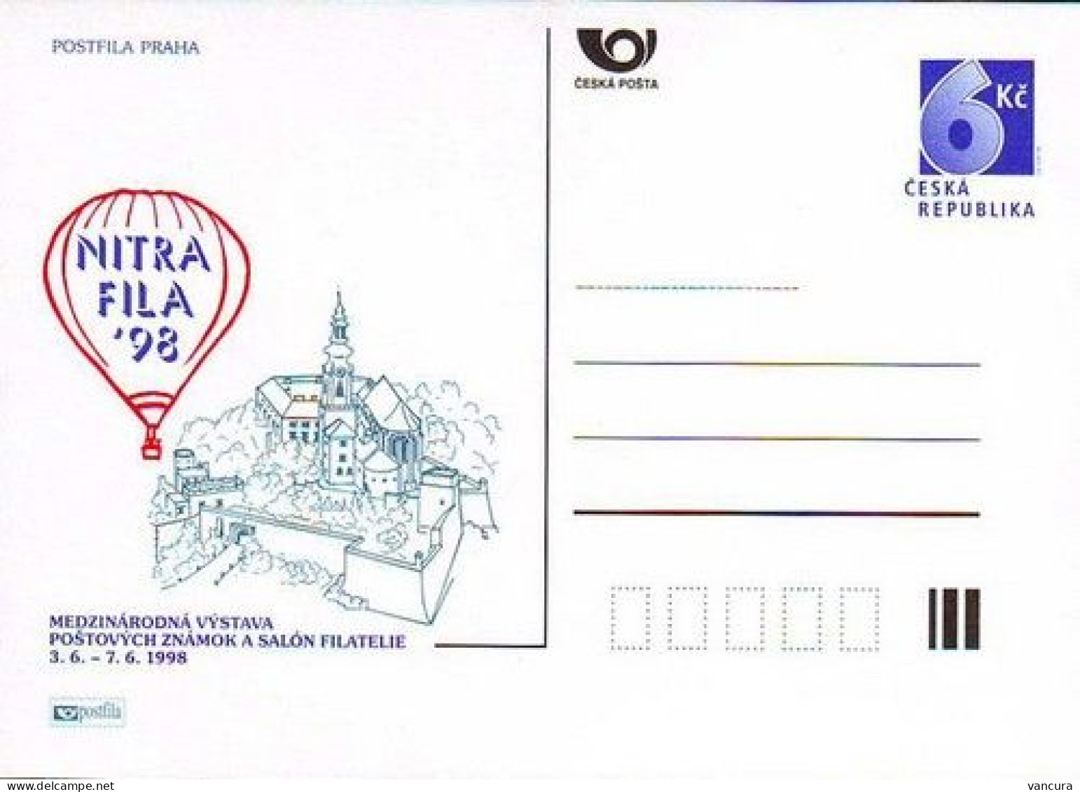 CDV A 33 Czech Republic Nitrafila Stamp Exhibition 1998 Nitra Castle And Church - Cartes Postales