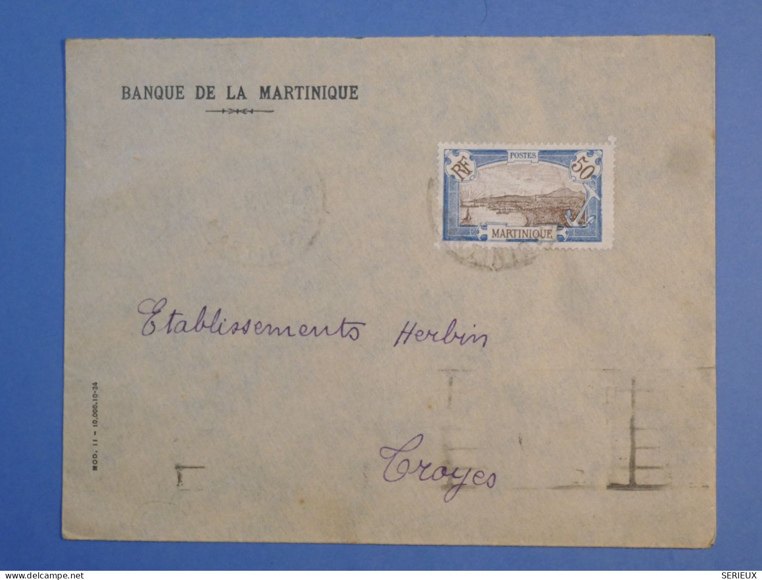 DK 12 MARTINIQUE   BELLE LETTRE    BANQUE 1935 A TROYES  FRANCE ++AFF. INTERESSANT++++ + - Covers & Documents