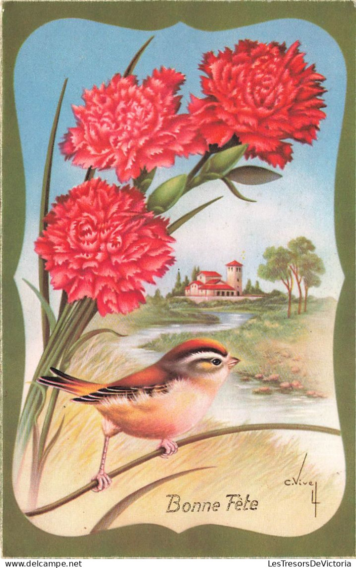 FETES ET VOEUX - Un Oiseau Sur Une Branche Au Fond L'église - Colorisé - Carte Postale Ancienne - Autres & Non Classés