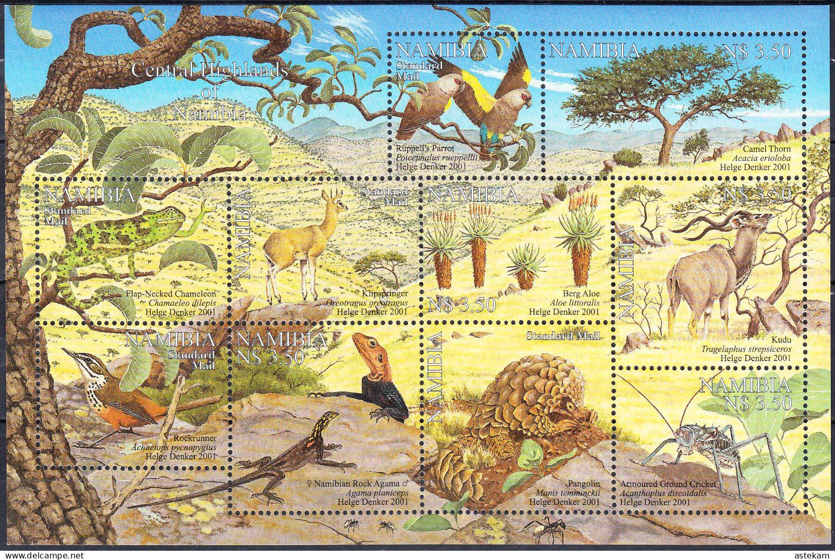 NAMIBIA 2001, BIRDS And ANIMALS In NATURE, COMPLETE MNH SERIES In BLOCK With GOOD QUALITY, *** - Namibie (1990- ...)