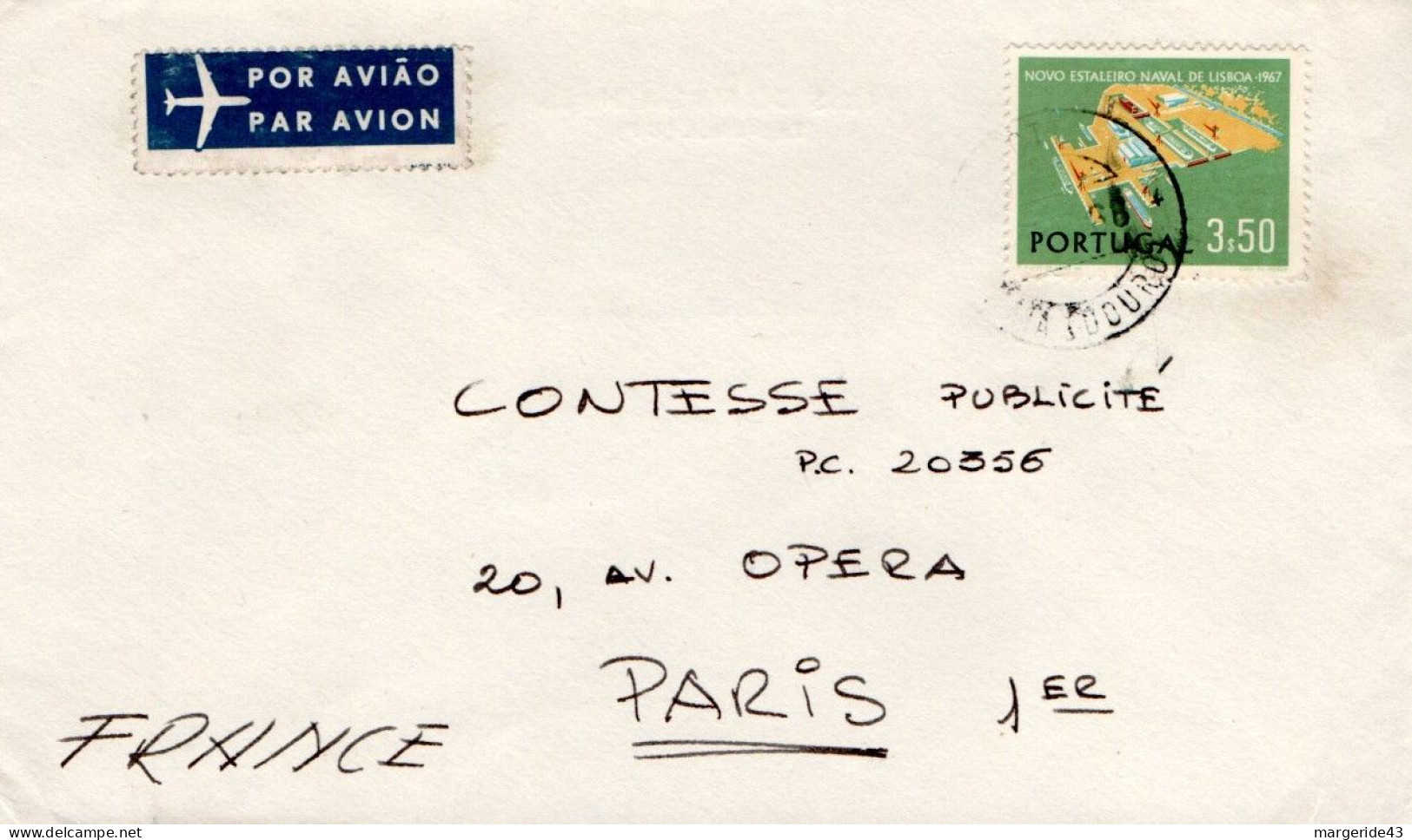 PORTUGAL SEUL SUR  LETTRE POUR LA FRANCE 1967 - Lettres & Documents