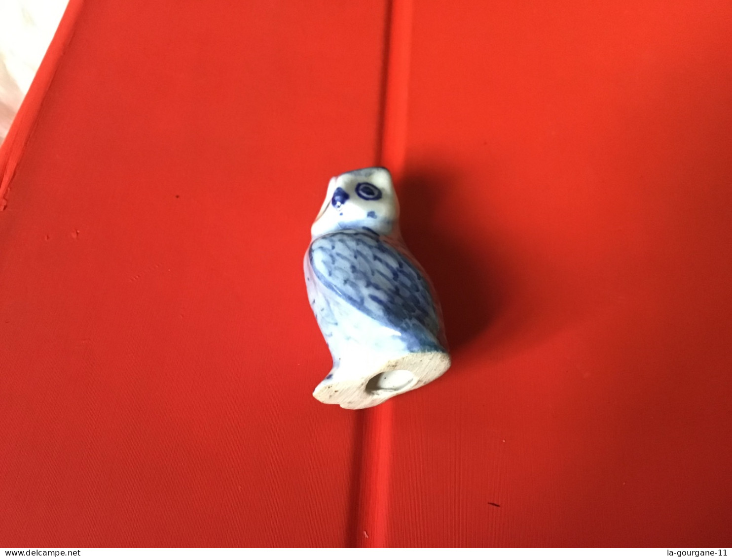 Fève Du Midi Trouée CHOUETTE BLEU-BLANC / Hibou 3,5 X 1,8 Cm - Animaux